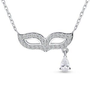 NWOT 925 Sterling silver Masquerade Mask Design W Dangle Cubic Zirconia Pendant